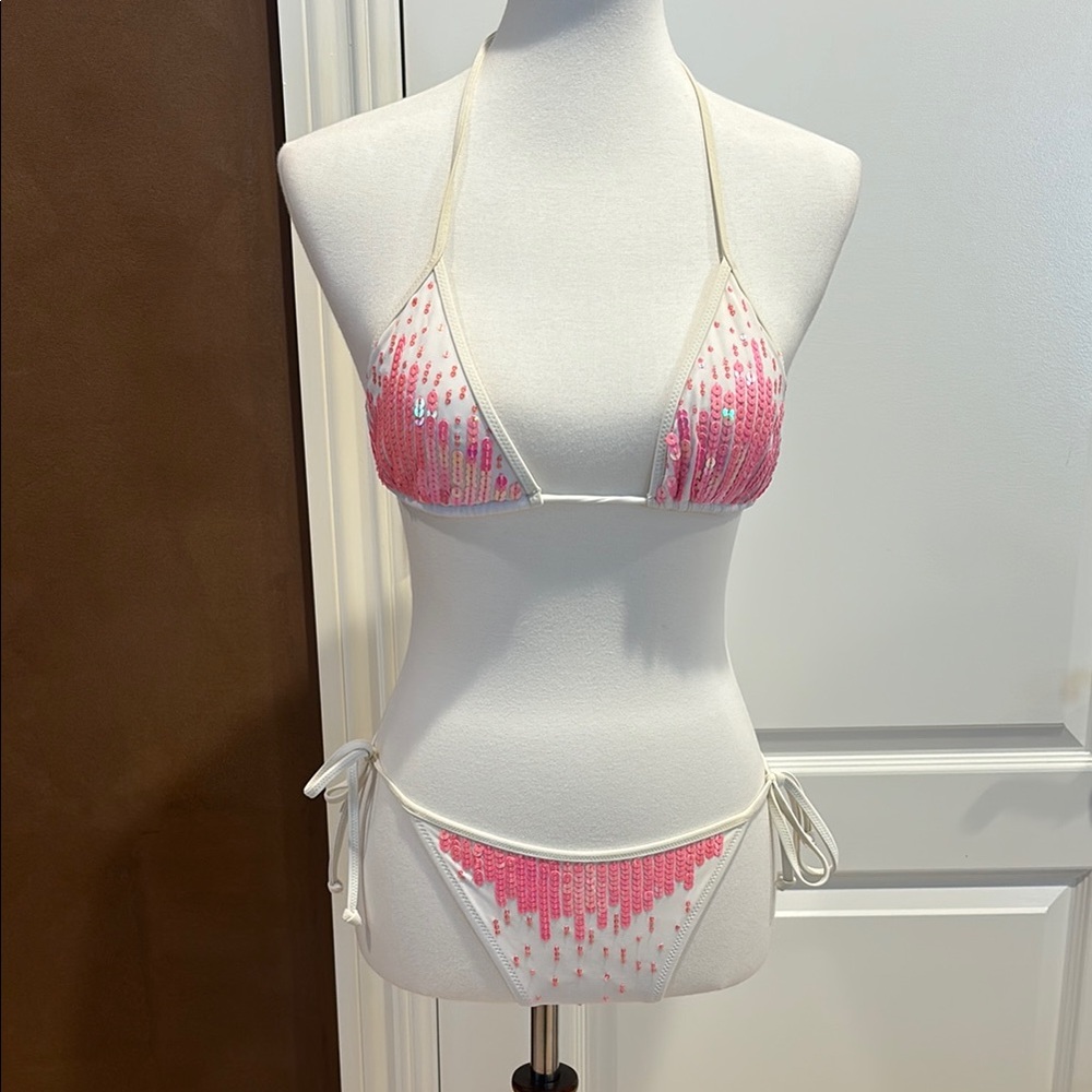 Pink Sequin Bikini Set